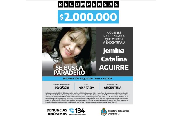 Desaparecida desde 2021, $2 millones de recompensa por paradero de Jemina Catalina Aguirre